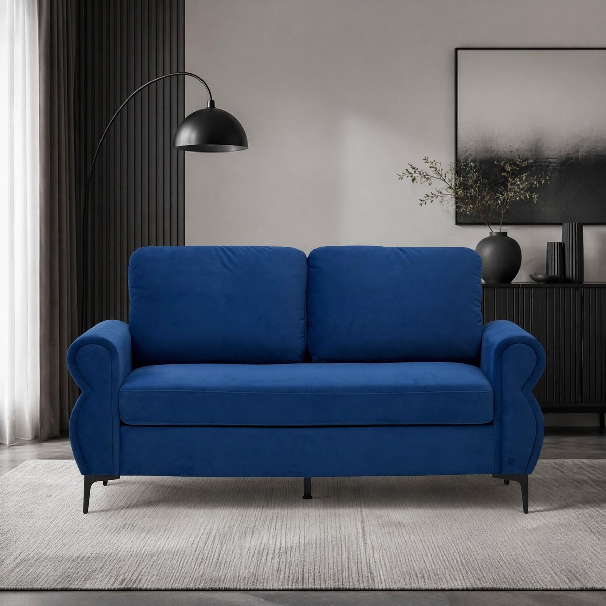 COVREO Zitbank 173,5 cm blauw stof, metalen poten en afneembare hoezen