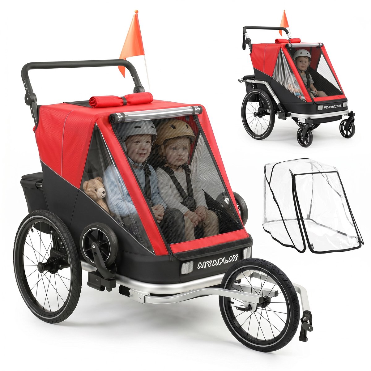AIYAPLAY Baby Bike Trailer-Stahl, Oxford-Gewebe-148L x 83B x 102H cm-Rot