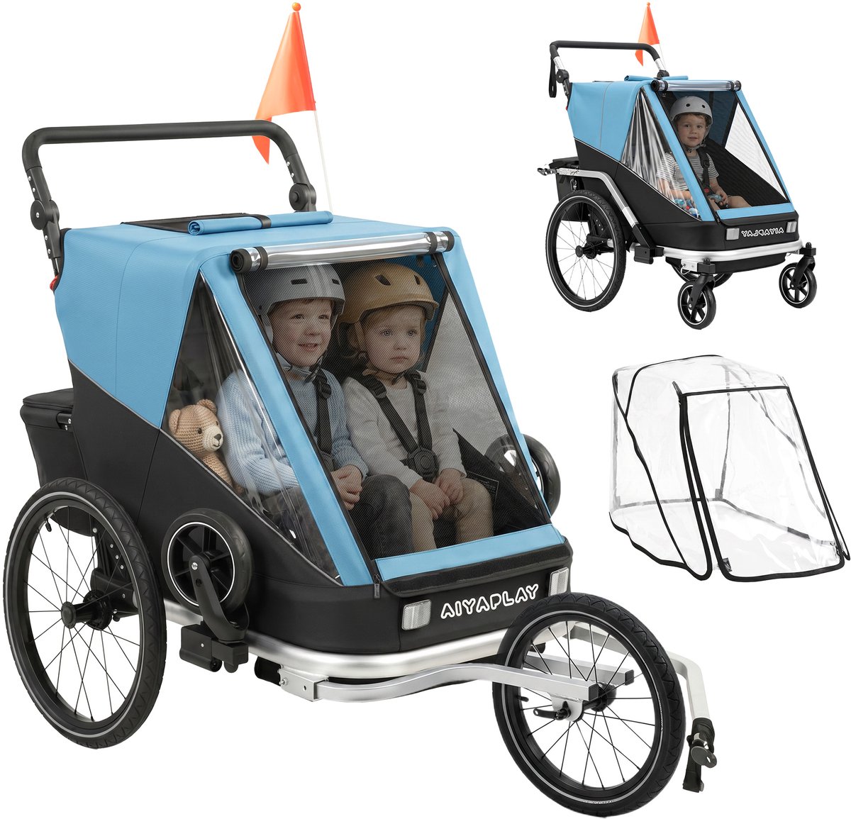 AIYAPLAY Baby Bike Trailer-Stahl, Oxford-Gewebe-148L x 83B x 102H cm-Blau