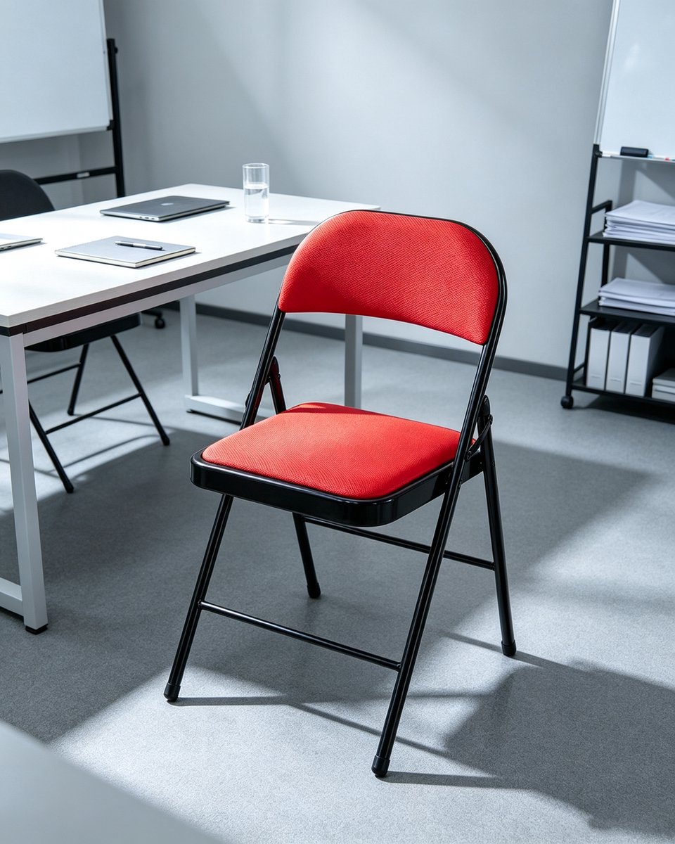 Metalen klapstoel, rood zacht gaas zitting, zwart stalen frame belastbaar tot 150 kg ergonomisch 47x45x79 cm voor thuis kantoor en evenementen