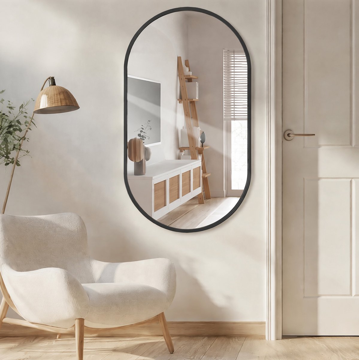 Spiegel 75*50cm , Badkamerspiegel, Woonkamerspiegel, Geschikt voor Wastafels, Woonkamers en Slaapkamers (Zwart)