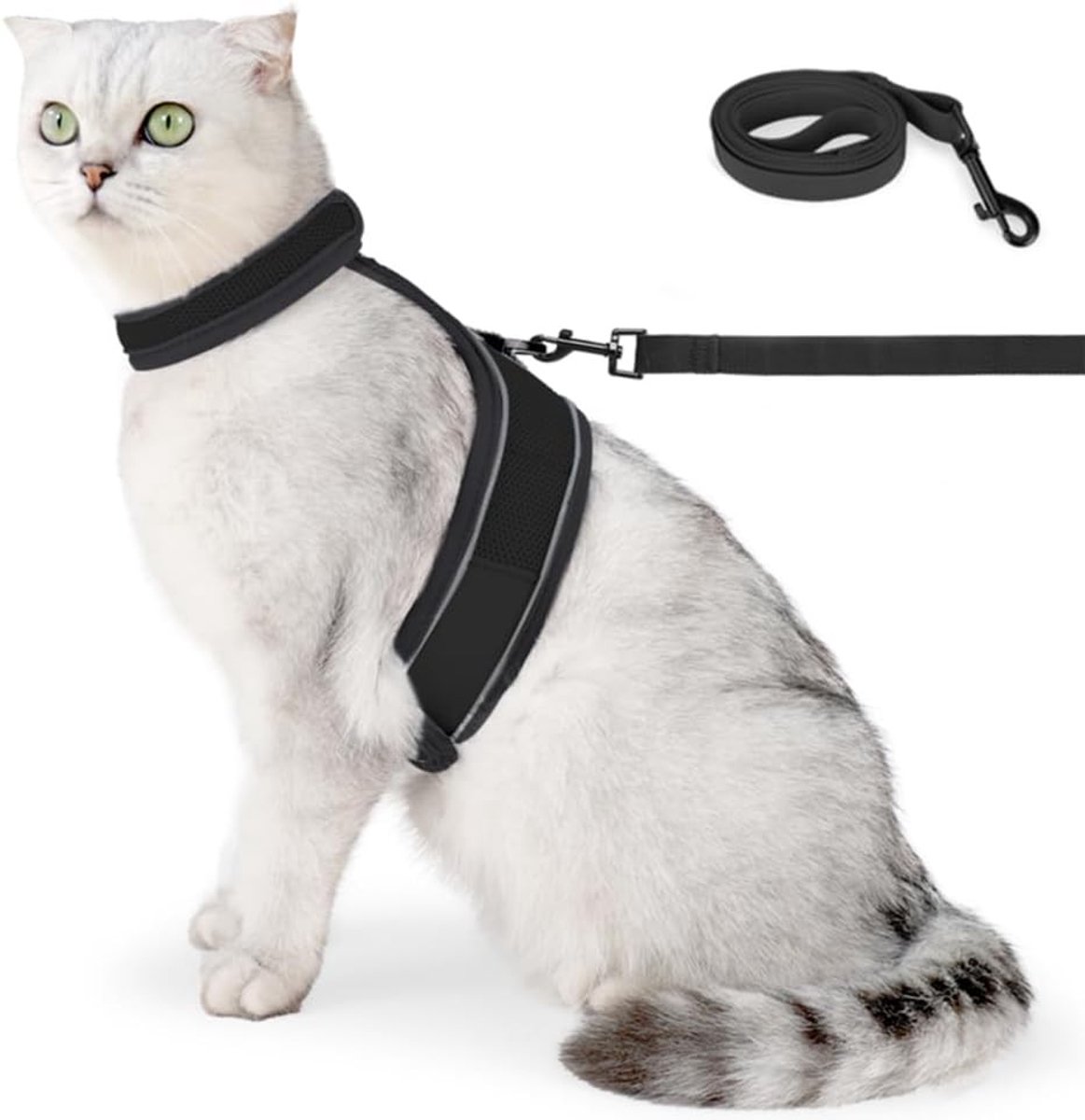 Kattenharnas - Zwart - Maat S - Ademend Mesh met Reflecterende Strepen - Voor Kattenwandelen en Training