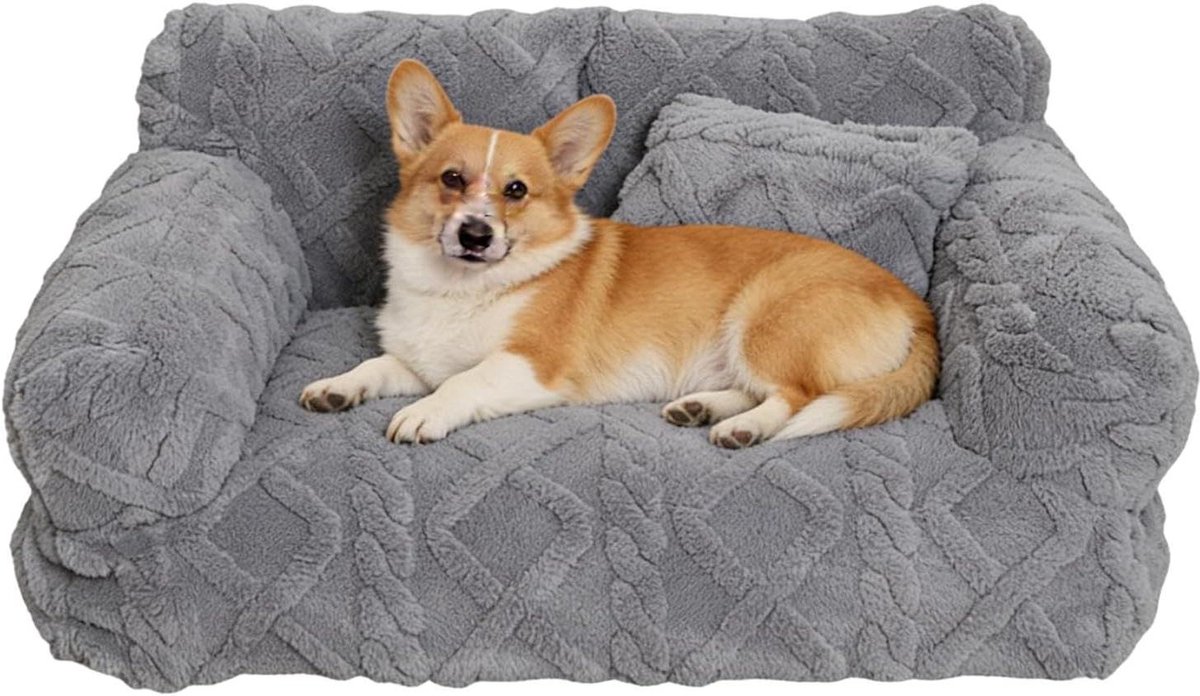Hondenbank - Huisdierbed Kattenbank - Comfortabel Rusten - Afneembare Wasbare Hoes - 65 x 45 x 30 cm - Lichtgrijs