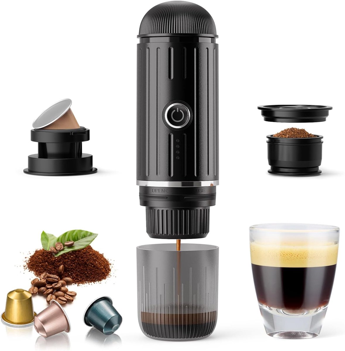 2026 Draagbaar elektrisch koffiezetapparaat voor gemalen koffie en NS-capsules. Snelle zelfverwarmingstechnologie met USB-C. Perfect voor campers, wandelen, kamperen, kantoor en een actieve levensstijl. Een ideaal kerstcadeau voor mannen.
