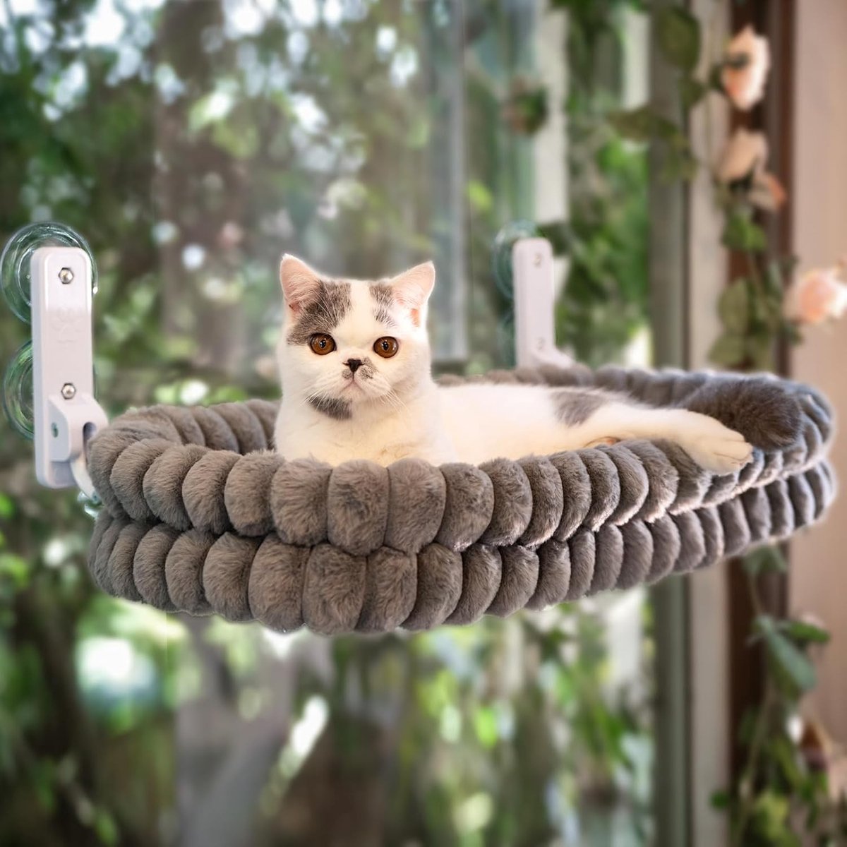 Kattenstoel - Grijs - L - Opvouwbare Raamligstoel met Zacht Afneembaar Overtrek en Stalen Frame - Voor Katten