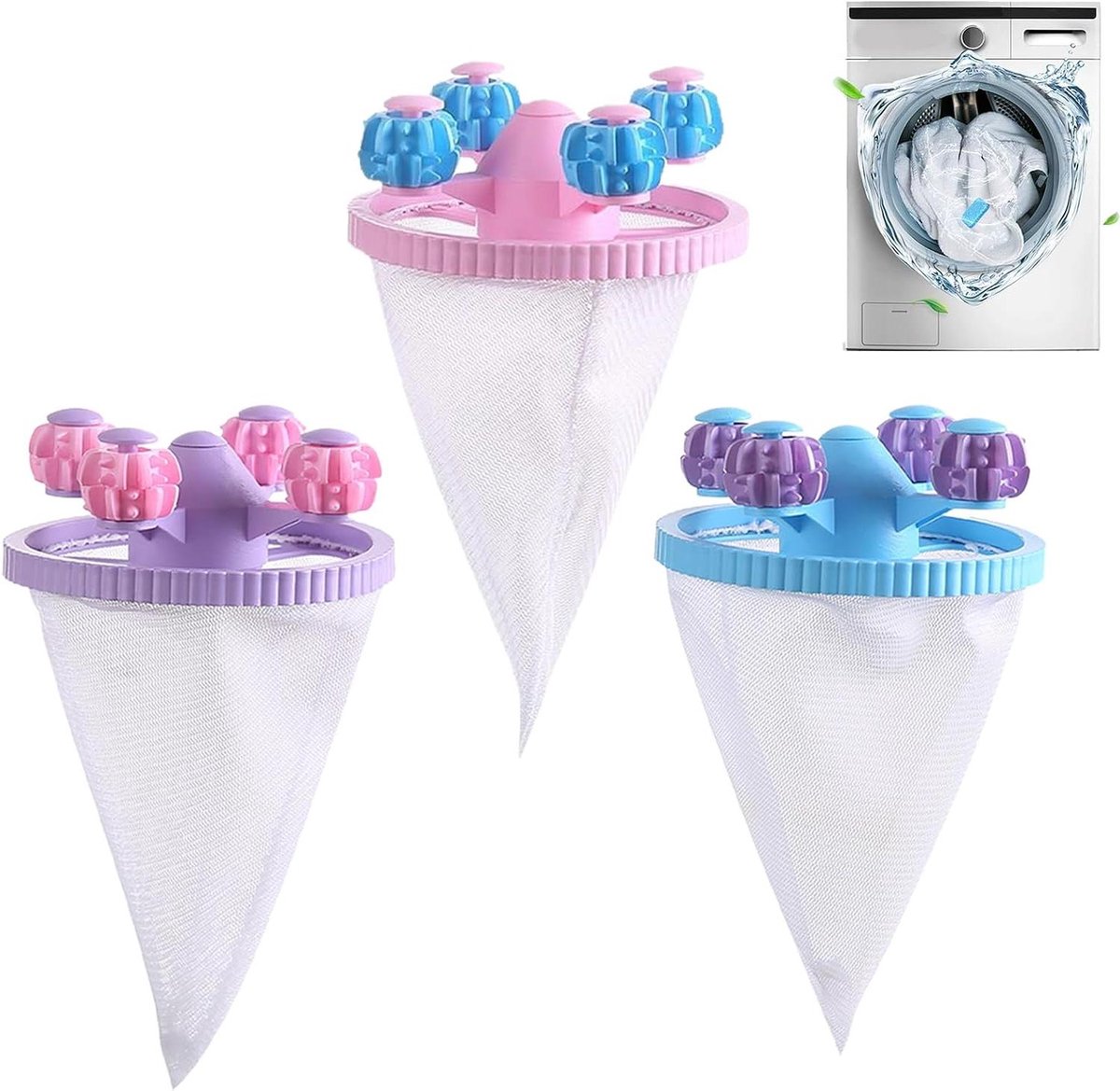 Haarvanger Wasmachine - Pluisverzamelaar - Kleding Reinigen - Dynamische Vuilscheiding - 155 x 95 cm - Blauw Roze Paars