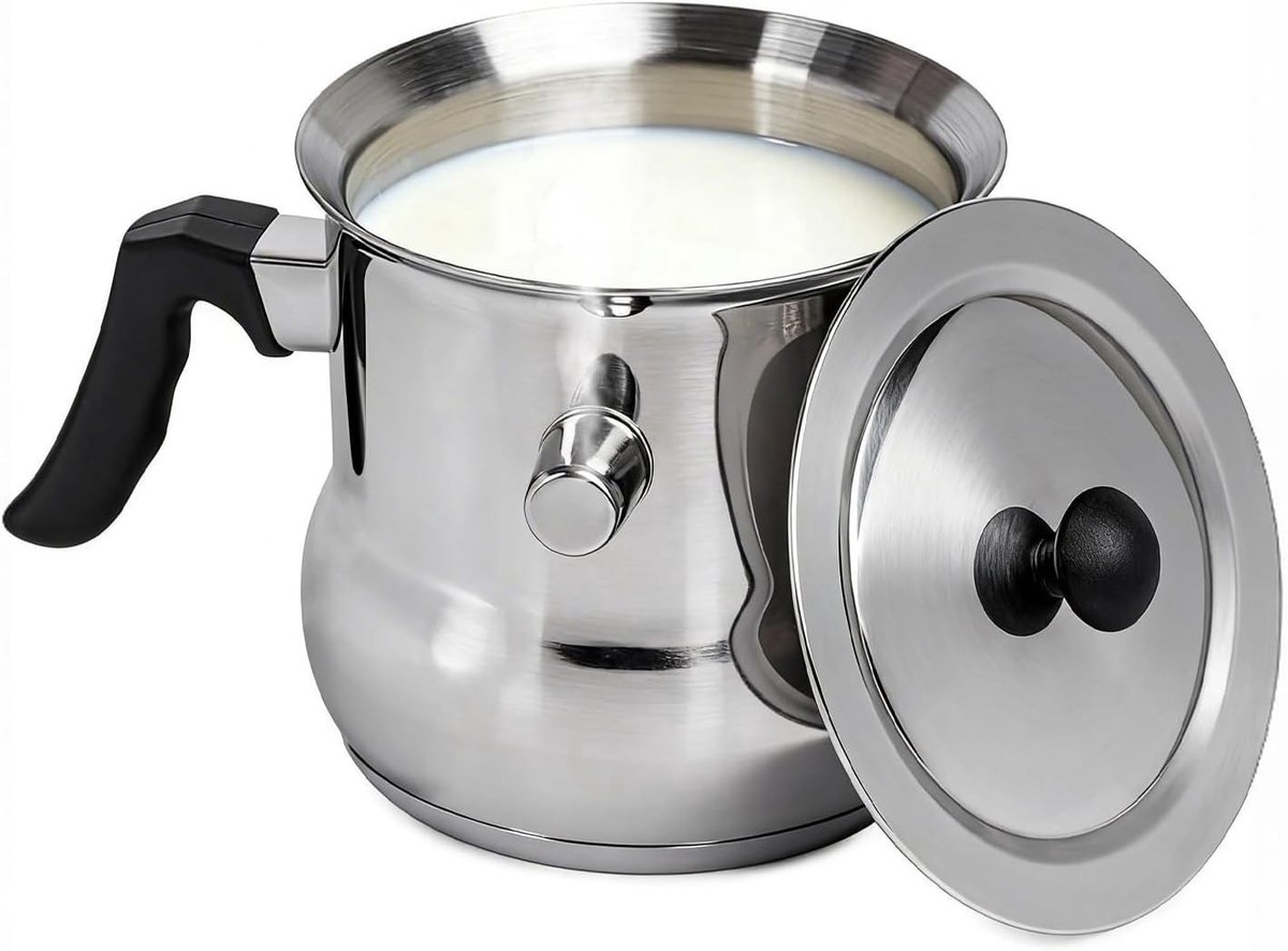 Dubbelwandige melkpan 2L van roestvrij staal met deksel voor inductie en waterbad koken