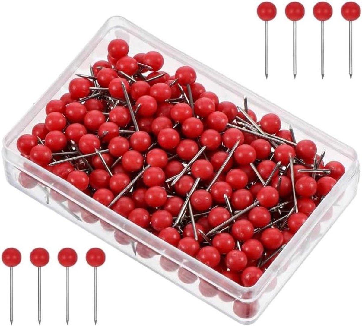 Punaises Rood - Pinnetjes - Kaarten Markeren - Kogelkop Ontwerp - 210 Stuks - Rood