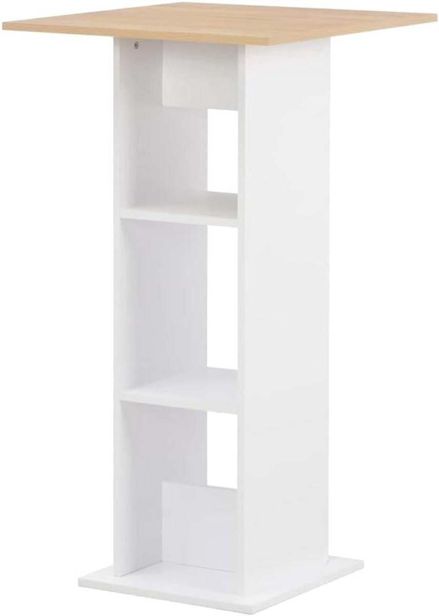 Bartafel - Hoge tafel Pubtafel - Eten en Drinken - Met Opbergplank - 60x60x110 cm - Wit en Eiken