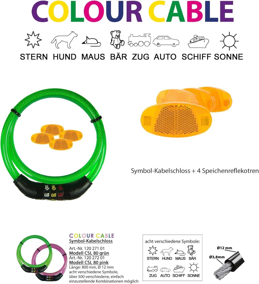 Cijfer-kabelslot 4-cijferig - Groen - 80 cm - Kabelslot met Symboolcombinatie - Voor Fietsen en Scooters