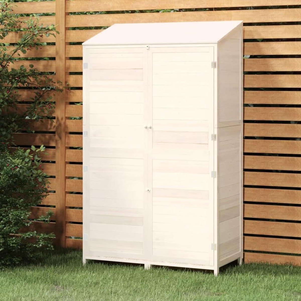 Houten Tuinopslag - Opbergkast Tuin - Tuinspullen Opbergen - Stevige Houten Constructie - 102x52x174cm - Wit