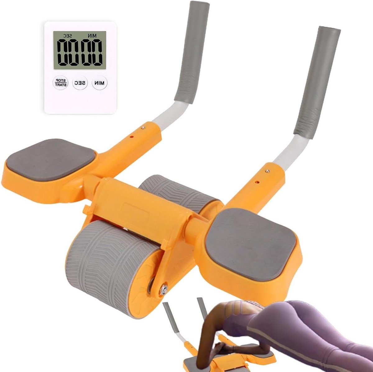 Buikspierwiel met Rebound - Buikroller Fitnesswiel - Core Training - Automatische Rebound Functie - 41 cm Lengte - Oranje