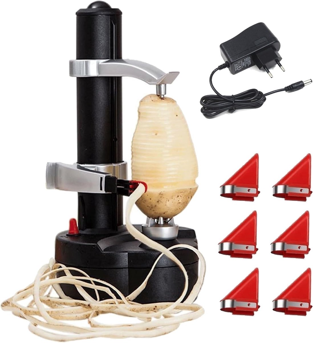 Appelschilmachine - Wit - Geschikt voor 5-10 cm diameter - Elektrische aardappelschiller met 6 verwisselbare messen - Voor thuisgebruik