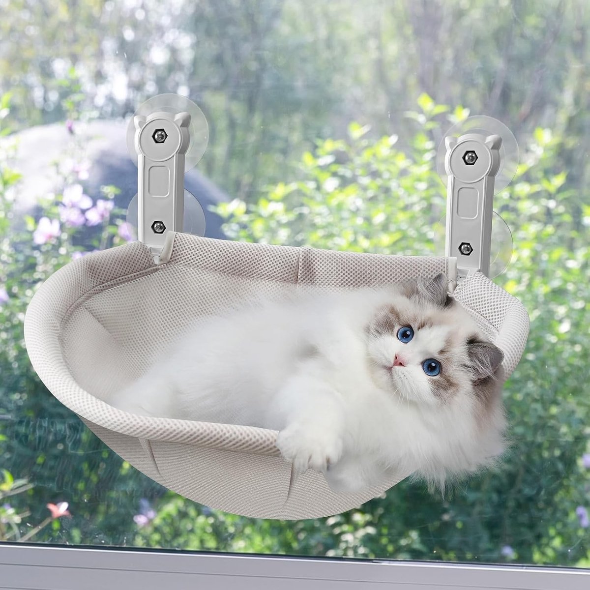 Cat Window Perch - Vouwbare Kattenhangmat voor het Raam met Stevig Metaalframe, Ademend en Draagbaar, Ideaal als Rustplek voor Binnenkatten (45 x 30 cm, Grijs)