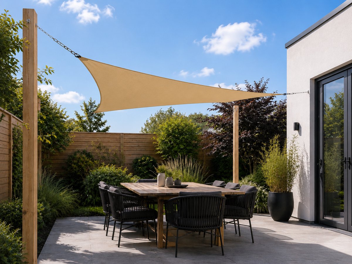 TuinChamp Schaduwdoek polyester beige 3x3x3m - Waterdicht - Driehoek - Zonnescherm balkon - Zonnescherm doek - Tuin zonnescherm