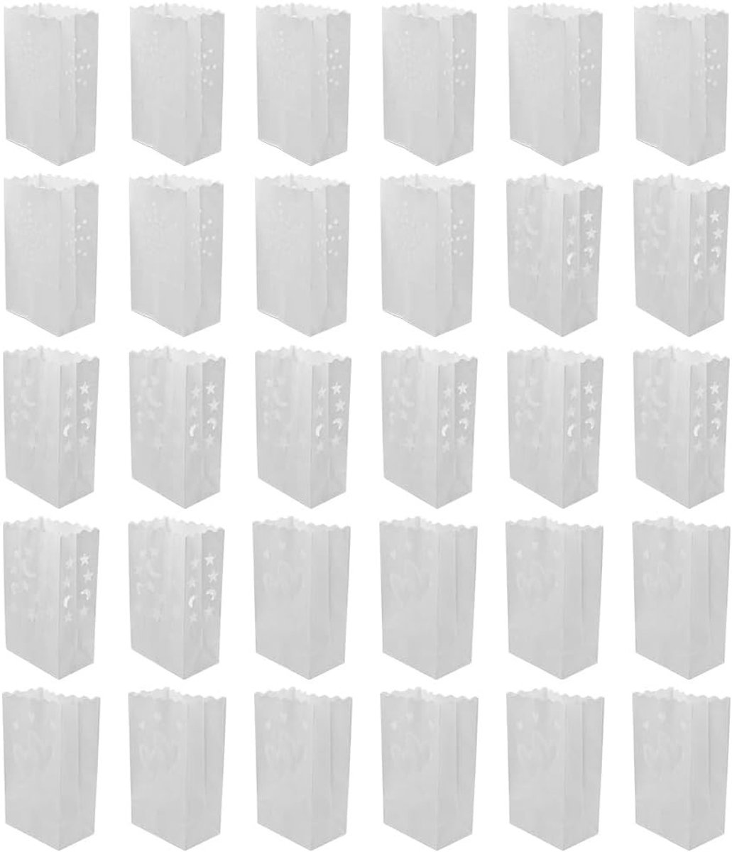 30 Stuks Herbruikbare Witte Papieren Lantaarns voor Bruiloft en Valentijn - Vuurvast Ontwerp met Vlinders, Sterren en Maan
