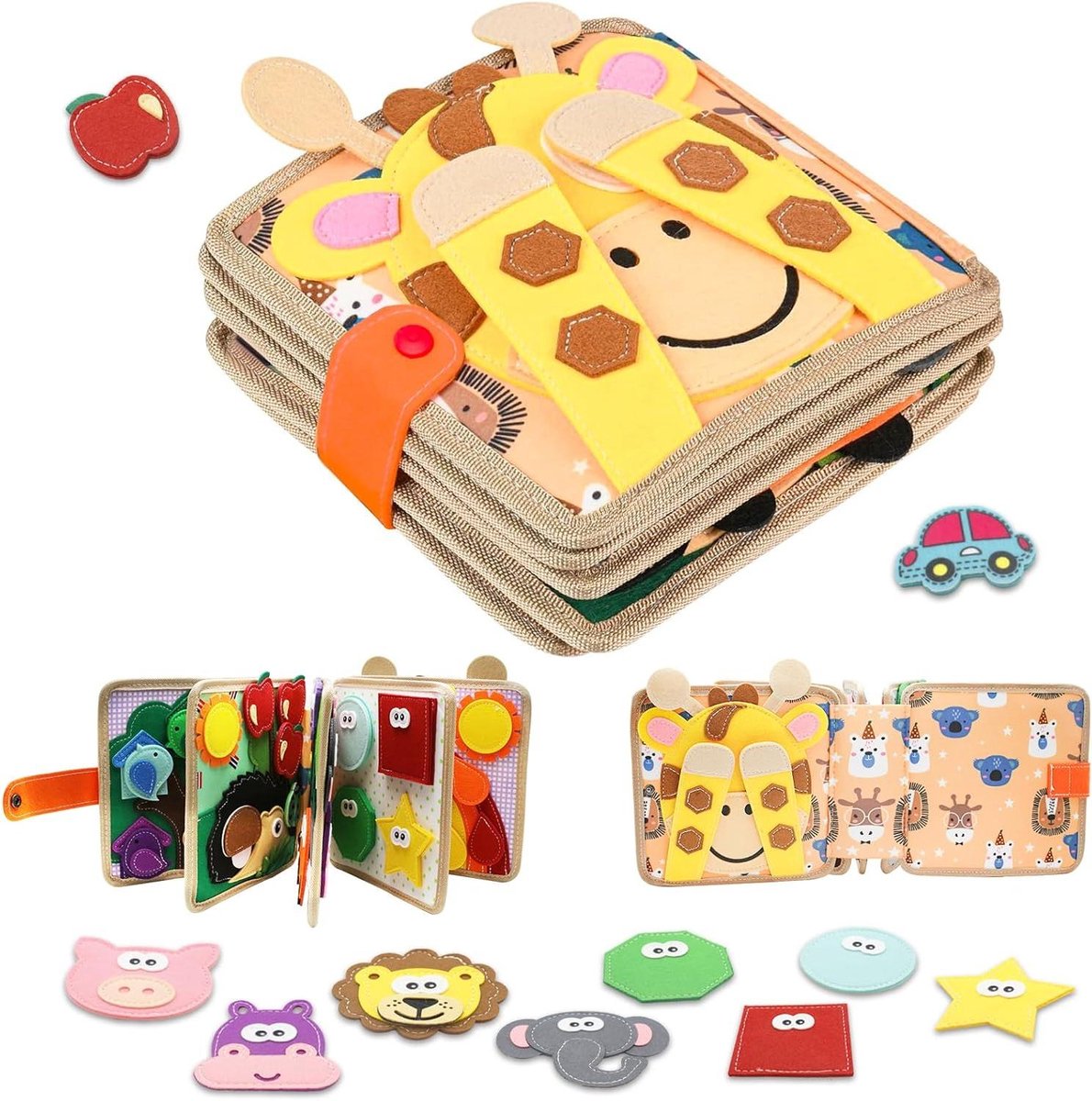 Vilten Activiteitenboek - Busy Board Peuter - Ontwikkeling Vaardigheden - Handgemaakt Verhaalboek - 10 x 10 x 1 mm - Geel