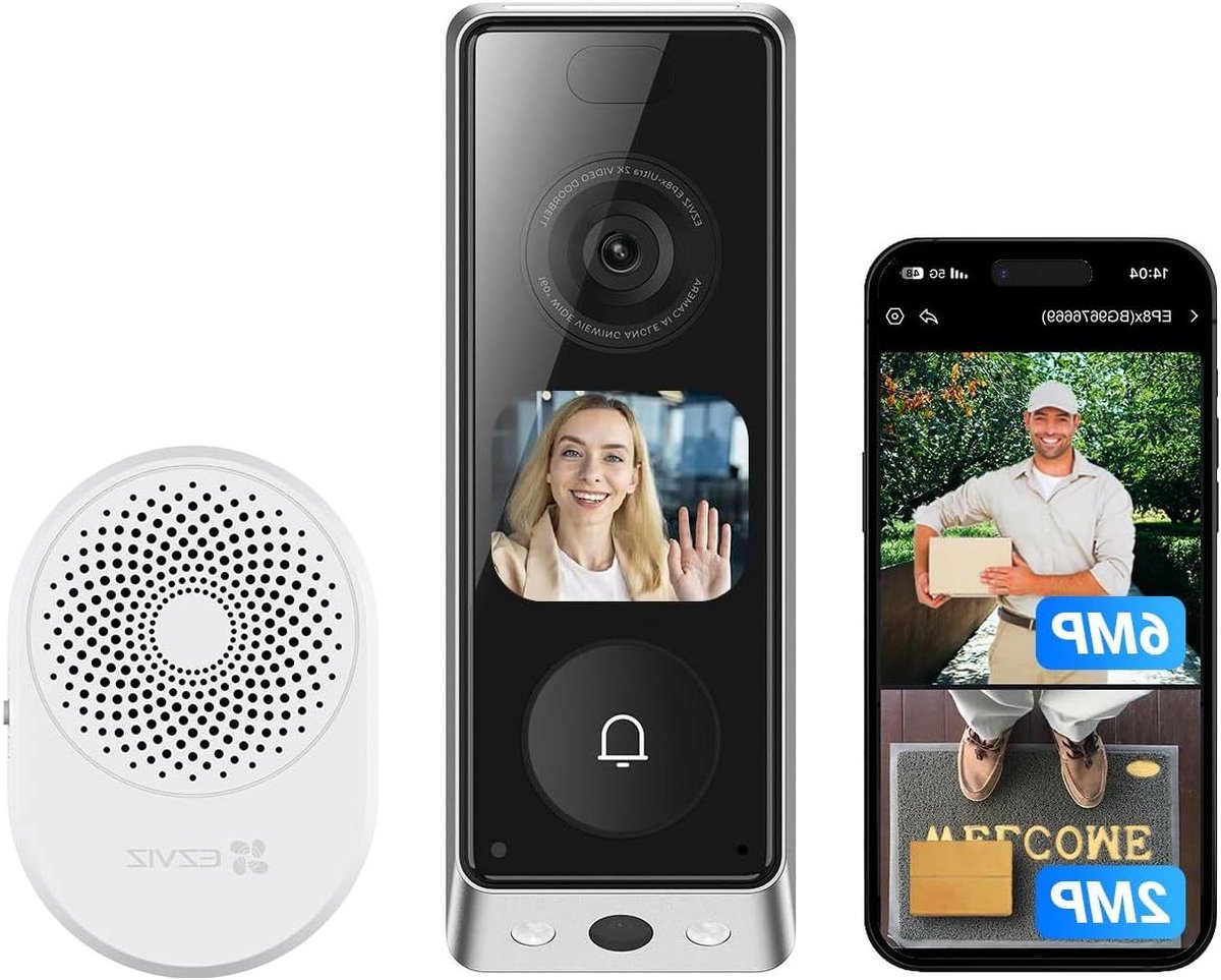 Video Deurbel met Interactief Scherm - Slimme Deurcamera Beveiligingscamera Deur - Bezoekers Herkennen - Dubbele 6MP+2MP Lenzen