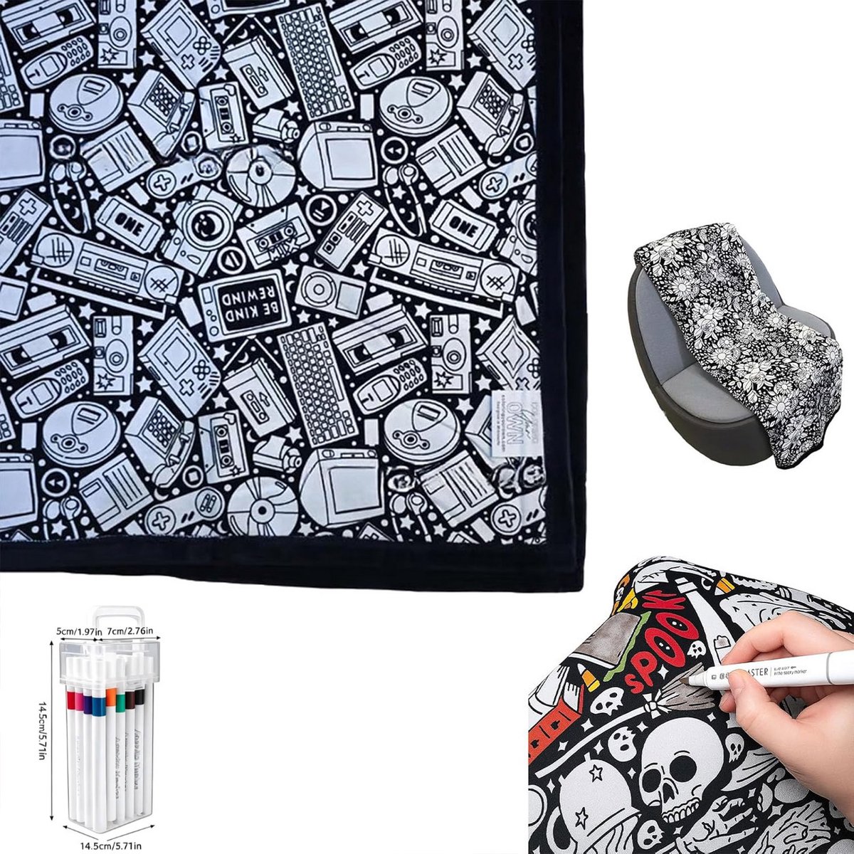 DIY Kleurdeken voor Volwassenen met 24 Stiften – Wasbaar Fluweel Zacht – Creatief Cadeau voor Thuisdecoratie – Geschikt voor Kinderen en Groepen(Sci-fi O)