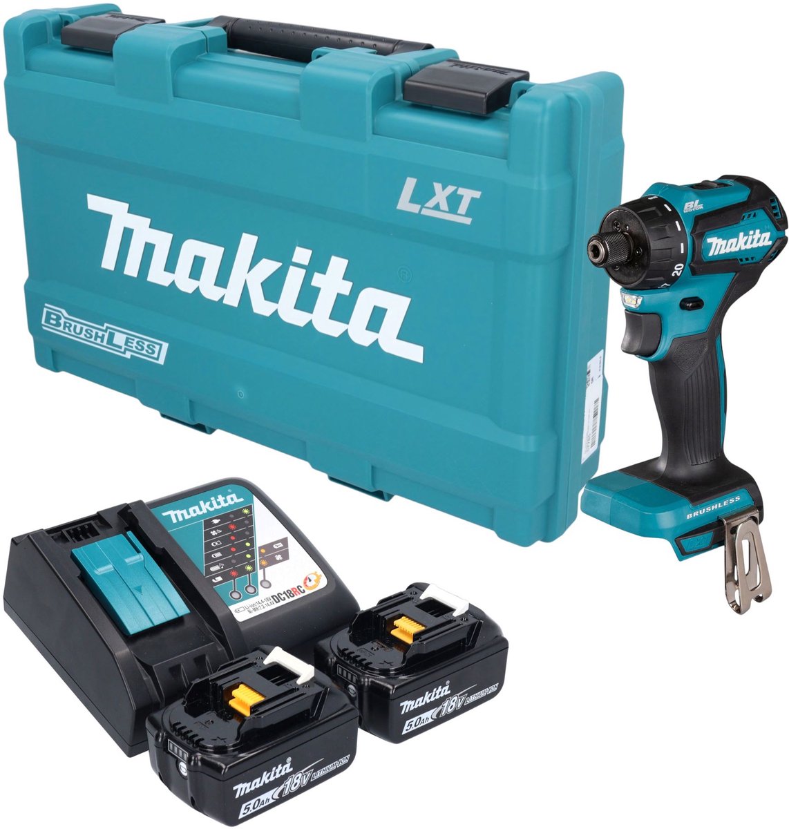 Makita DDF 083 RTK accu-boorschroevendraaier 18 V 40 Nm 1/4" borstelloos + 2x accu 5,0 Ah + oplader + koffer