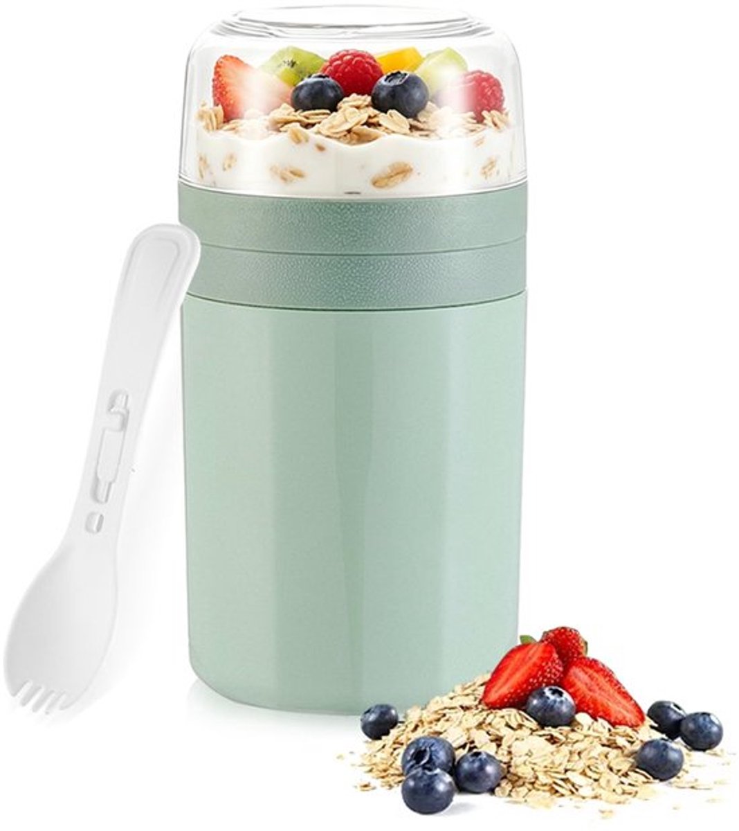 Mueslibeker To Go 520 ml - Yoghurtbeker 250 ml - Mueslibeker met lepel - Beker voor onderweg - Lekvrij - Ideaal voor gezonde snacks