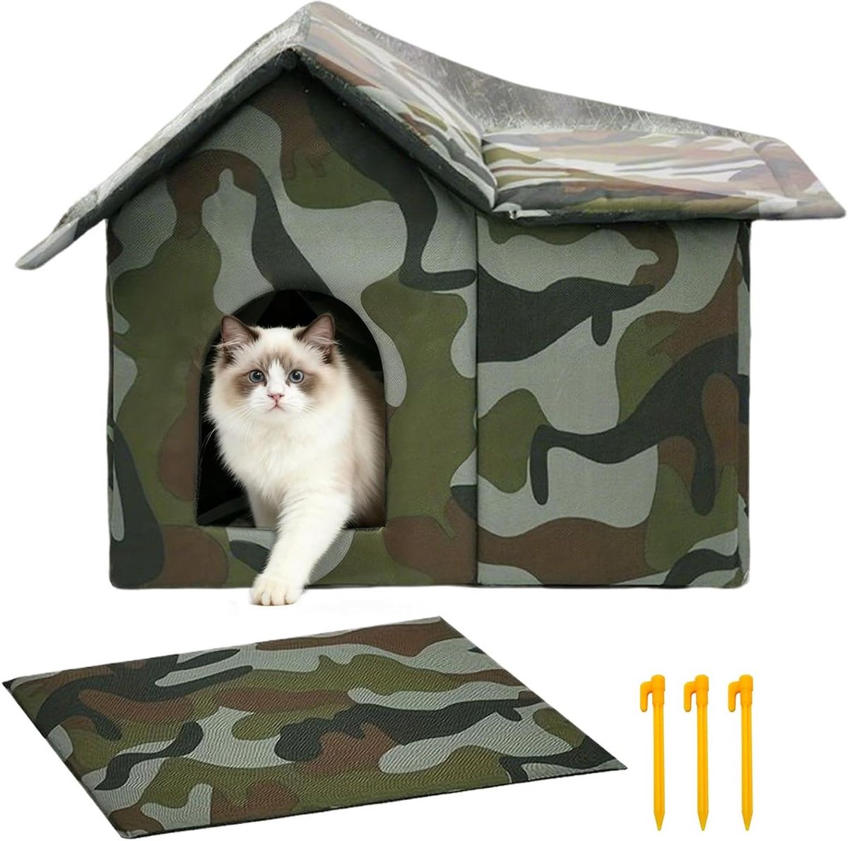 Katenhuis Buiten - Kattenkennel Schuilplaats - Huisdier Beschermen - Extra Waterdicht - 43 x 35 x 30 cm - Groen