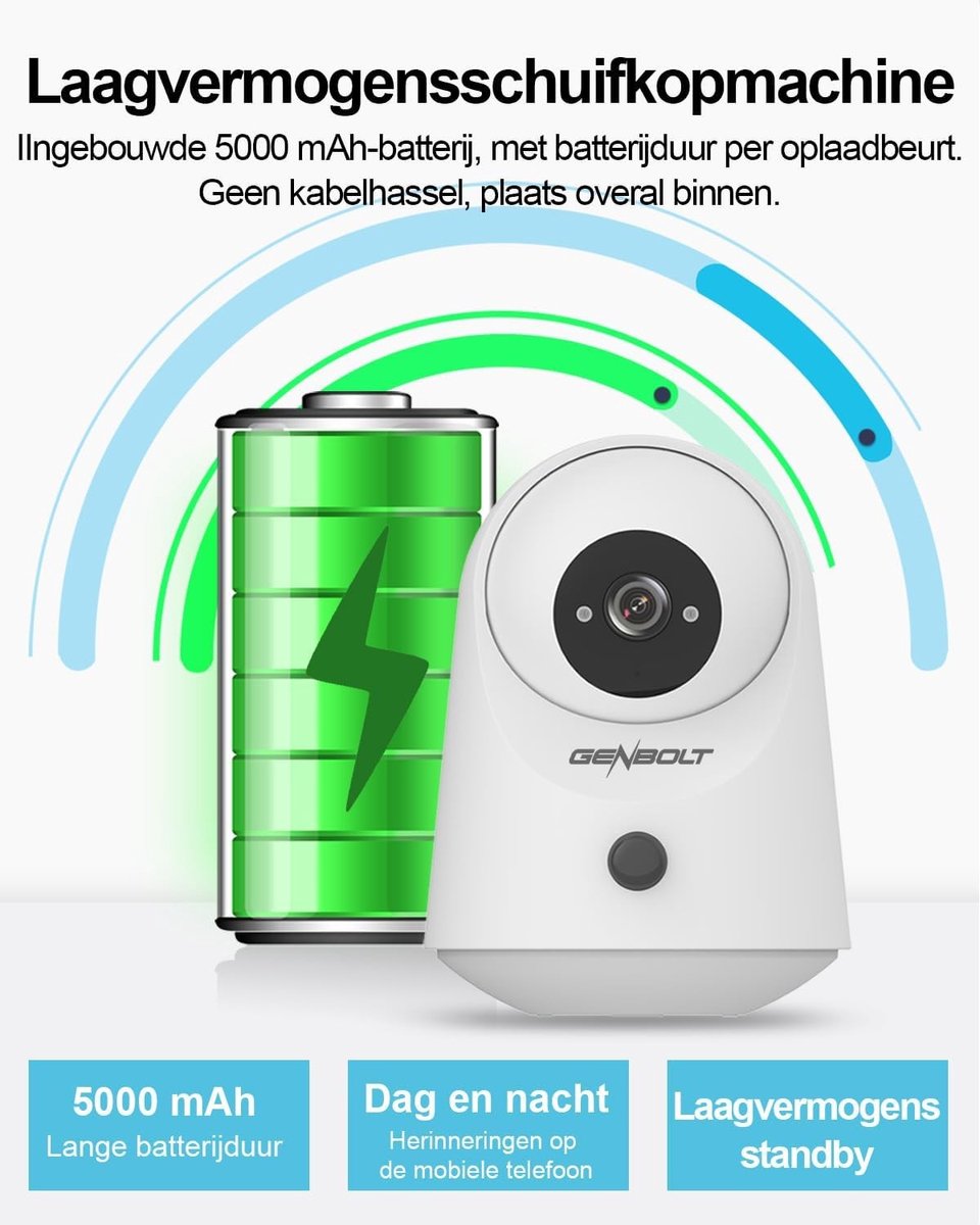 Petcam - Wit - Draadloze Binnenhuis Beveiligingscamera - 2K Resolutie met PIR-sensor en Batterij - Voor Huisdierenbewaking