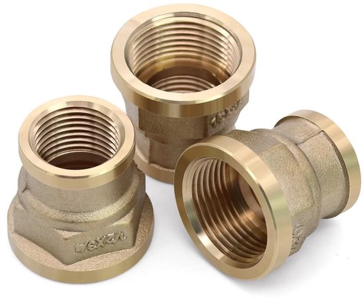 Reductie 3/4 naar 1/2, 3 stuks reduceermof, adapter 3/4 inch binnendraad op 1/2 inch binnendraad, messing, verloopstuk sanitaire armaturen voor waterleiding, drinkwater, sanitaire verbindingen