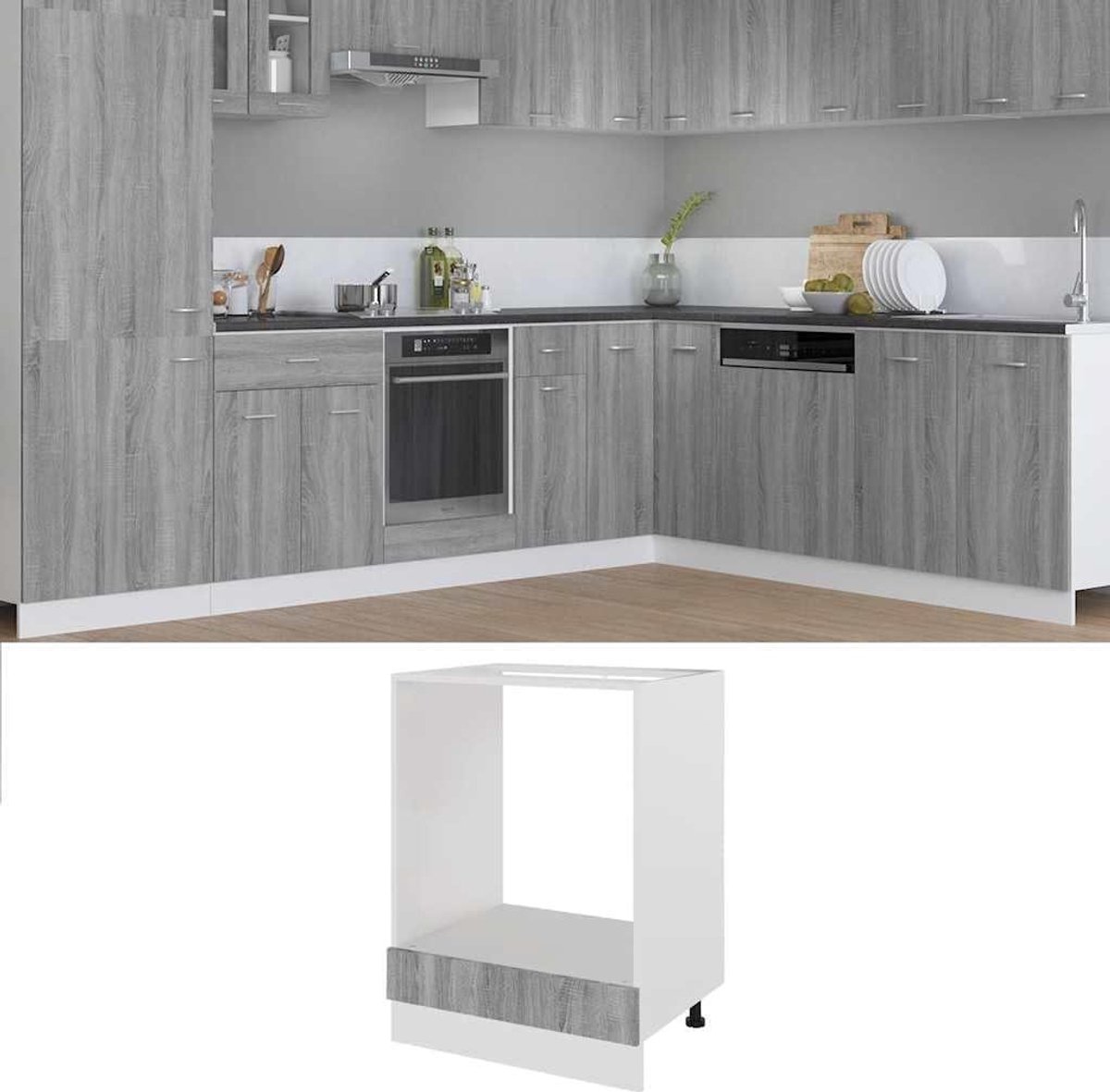 Ovenkast - Keukenkast Oven - Keuken Organiseren - Vochtbestendig Multiplex - 60 x 46 x 81.5 cm - Grijs