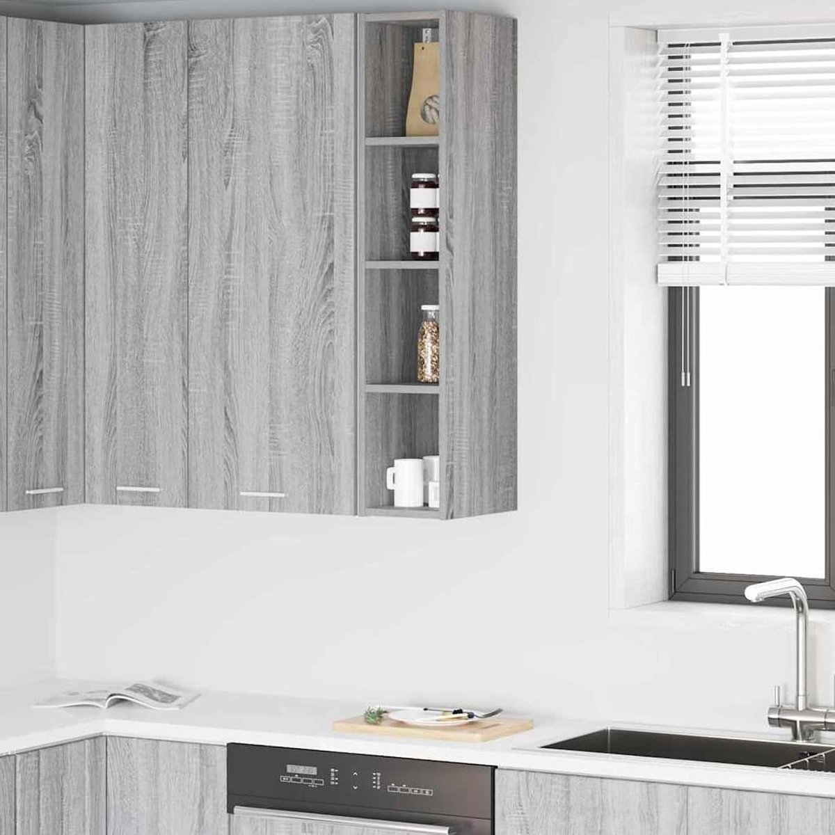 Hangkast Keuken - Opbergkast Keukengerei - Keuken Organiseren - Modern Design - 20x29.5x100 cm - Grijs Sonoma