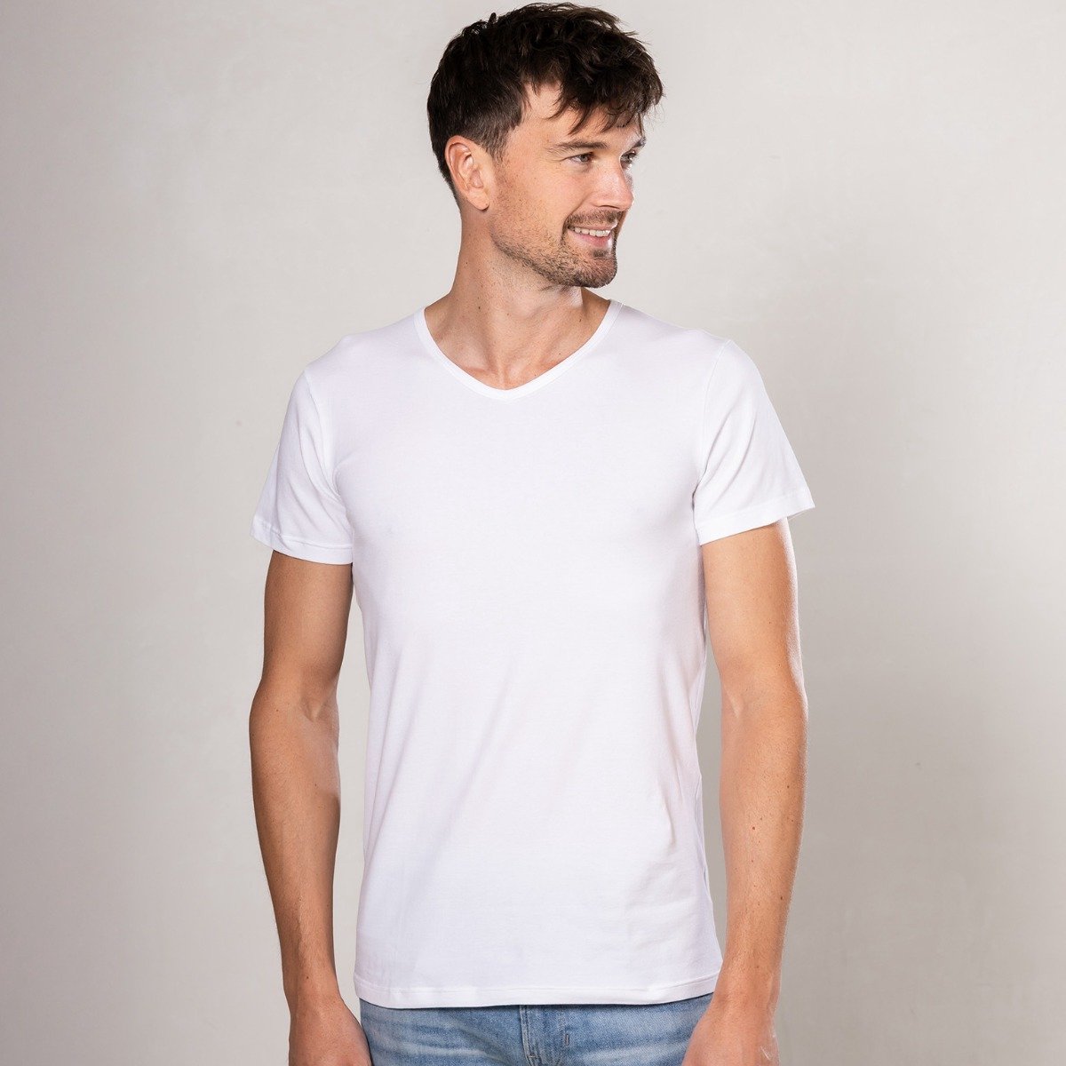 Alca Fashion - Extra Long - Heren T-Shirt V-Hals - Wit - XL