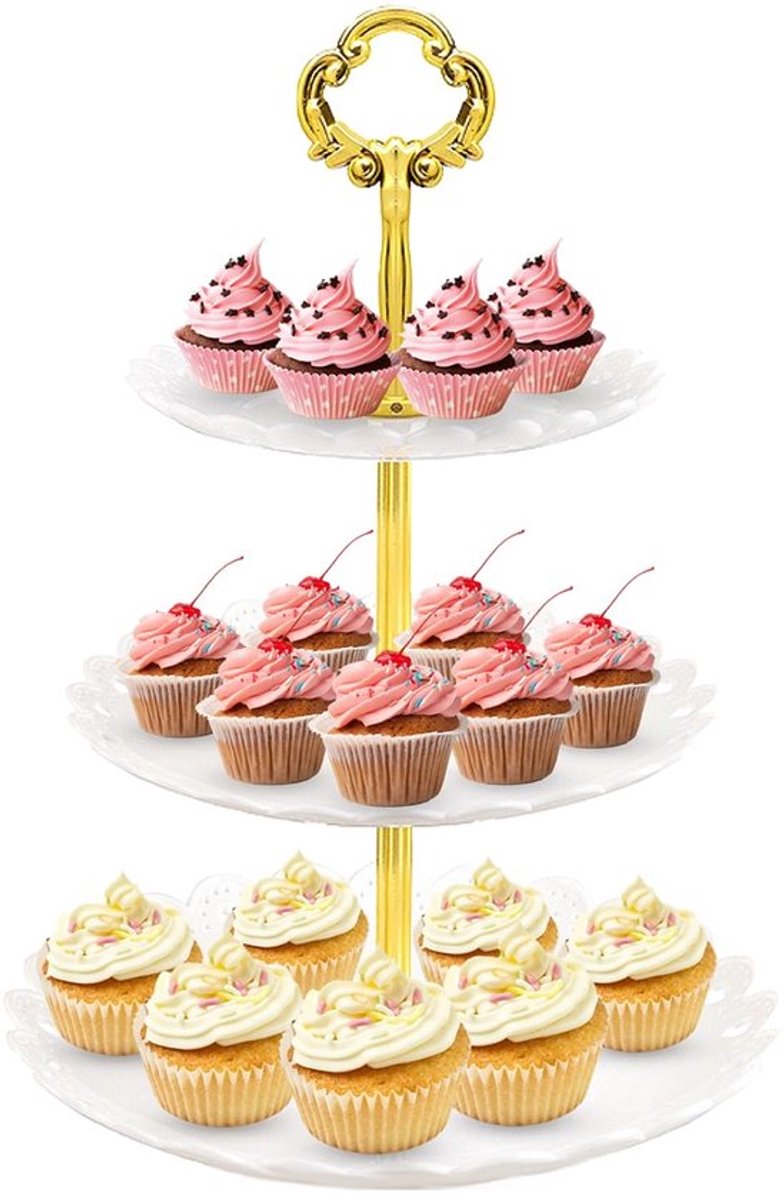 Cupcakestandaard 3 Etages - Taartplateau - Decoratie - Bruiloft - Verjaardag - Veilig Materiaal - Taartstandaard