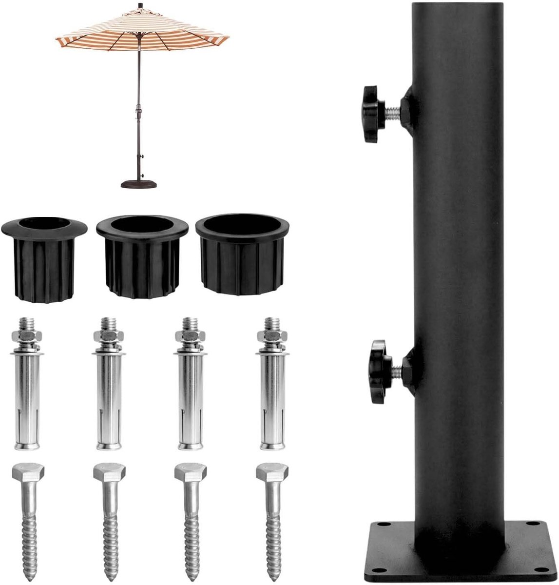 Parasolhouder voor balkon - Zwart - 30 cm - Metalen Parasolstandaard met Verstelbare Hulzen - Voor Buitenruimtes