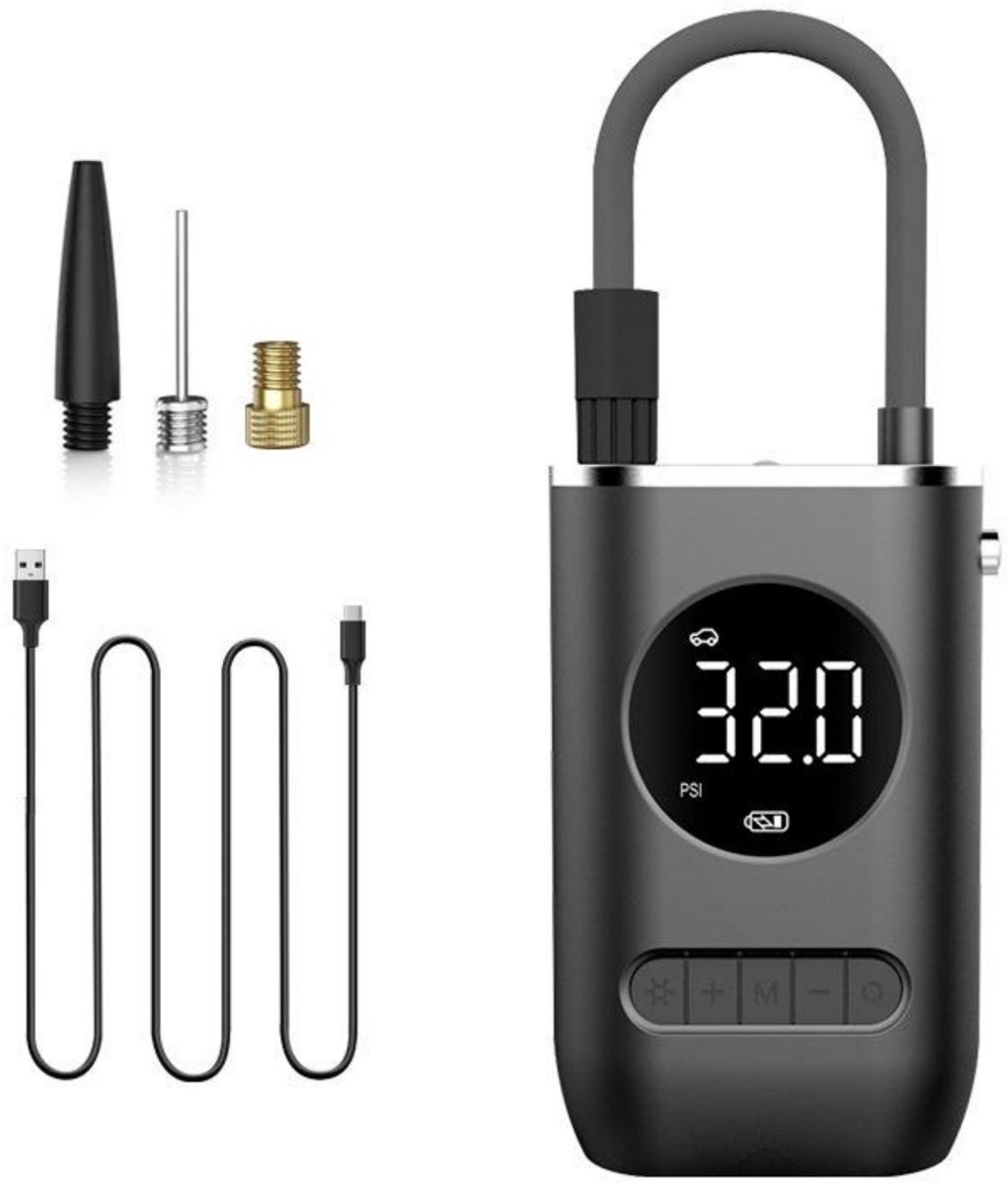 GELLDG Draagbare Opluchtpomp - Draadloze Luchtpomp met Digitale Display - 14.5x8.5cm Metalen Behuizing - Geschikt voor Banden en Opblaasbare Artikelen - Incl. Universele Adapter Set