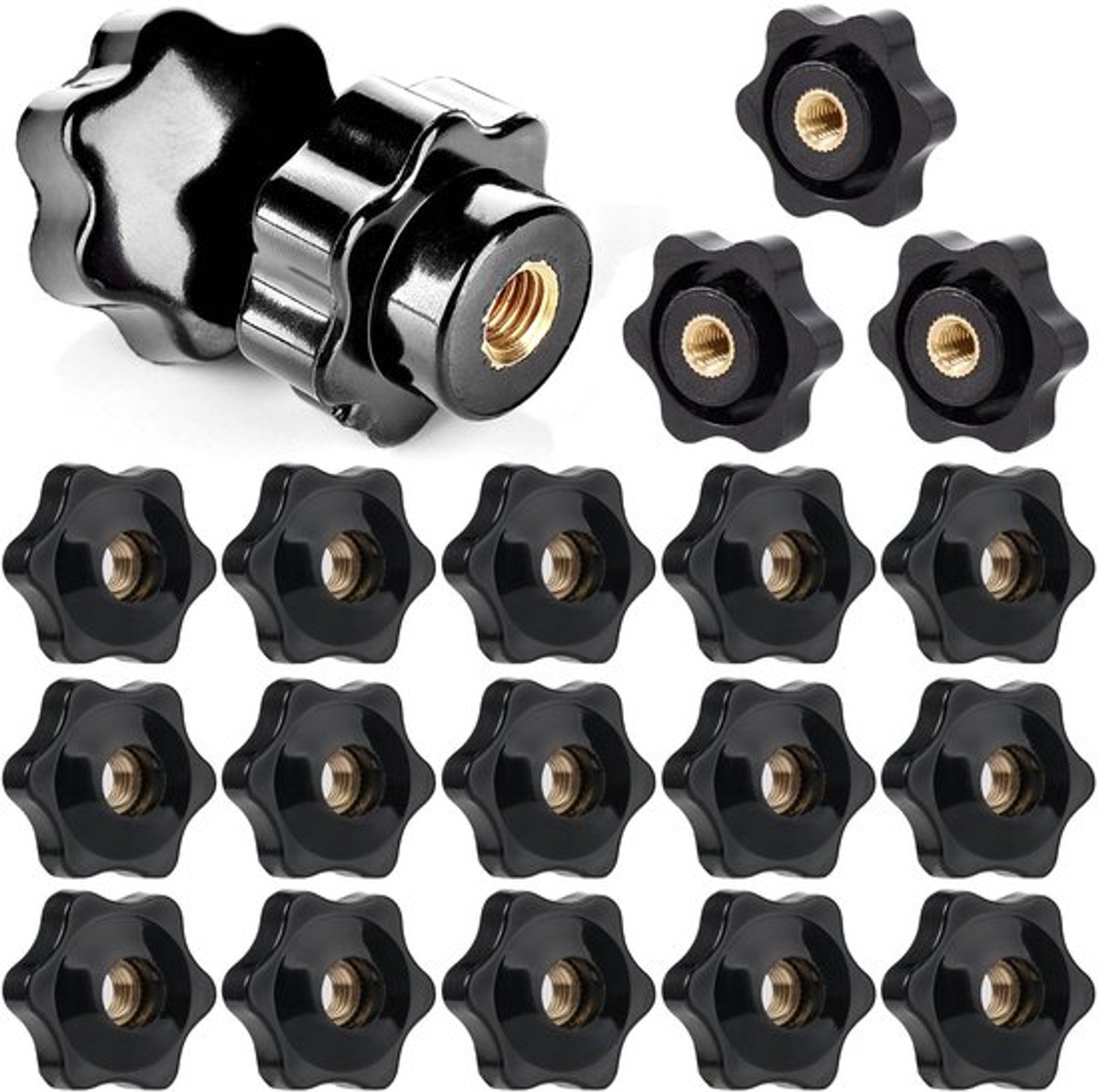 Stergreepmoeren 20 stuks - M6 x 25 mm - Messing/Kunststof - Kartelmoeren - Vleugelmoeren - Antislip hand - Corrosiebestendig