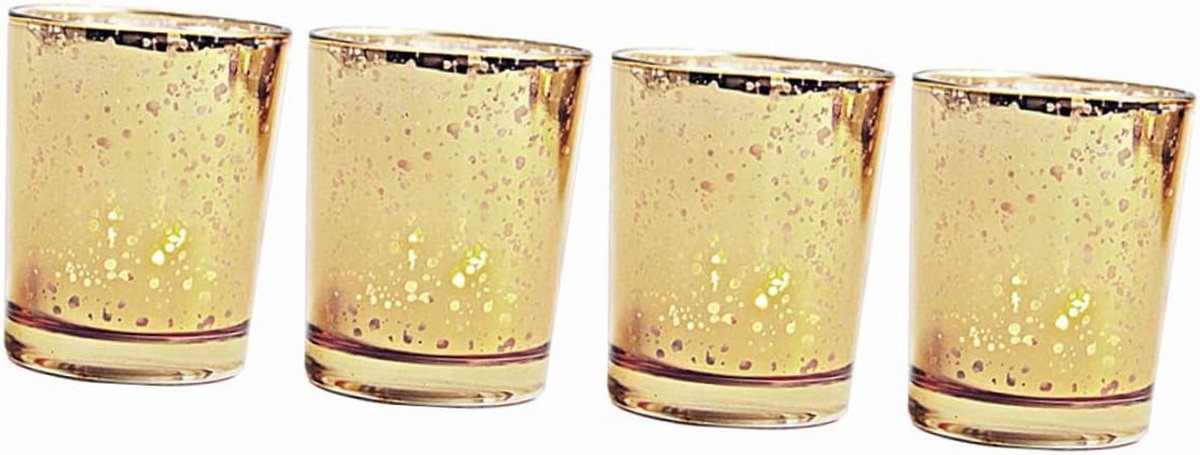 Glazen Kaarsenhouders - Theelichthouders Gouden - Huisdecoratie Feest - Verdikt Bekerlichaam - 5.5 cm - Goud