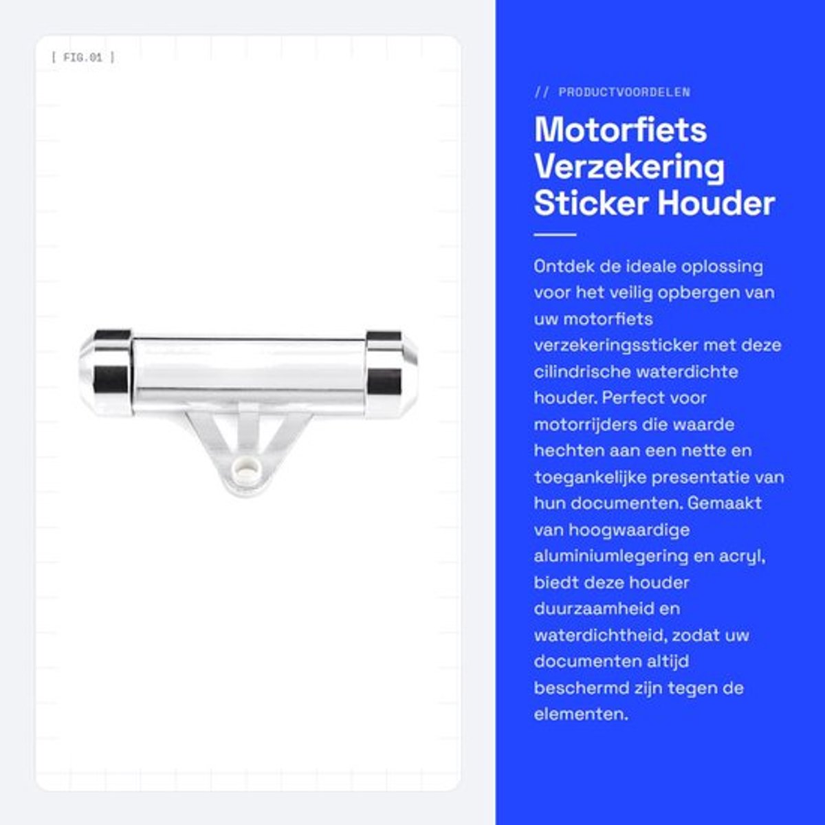 Stickerhouder Premium Kwaliteit - Cilindrische Waterdichte Houder - Motorfiets Verzekering - Aluminiumlegering/Acryl - Handig in Gebruik - Niet Roestend - Verzekeringhouder