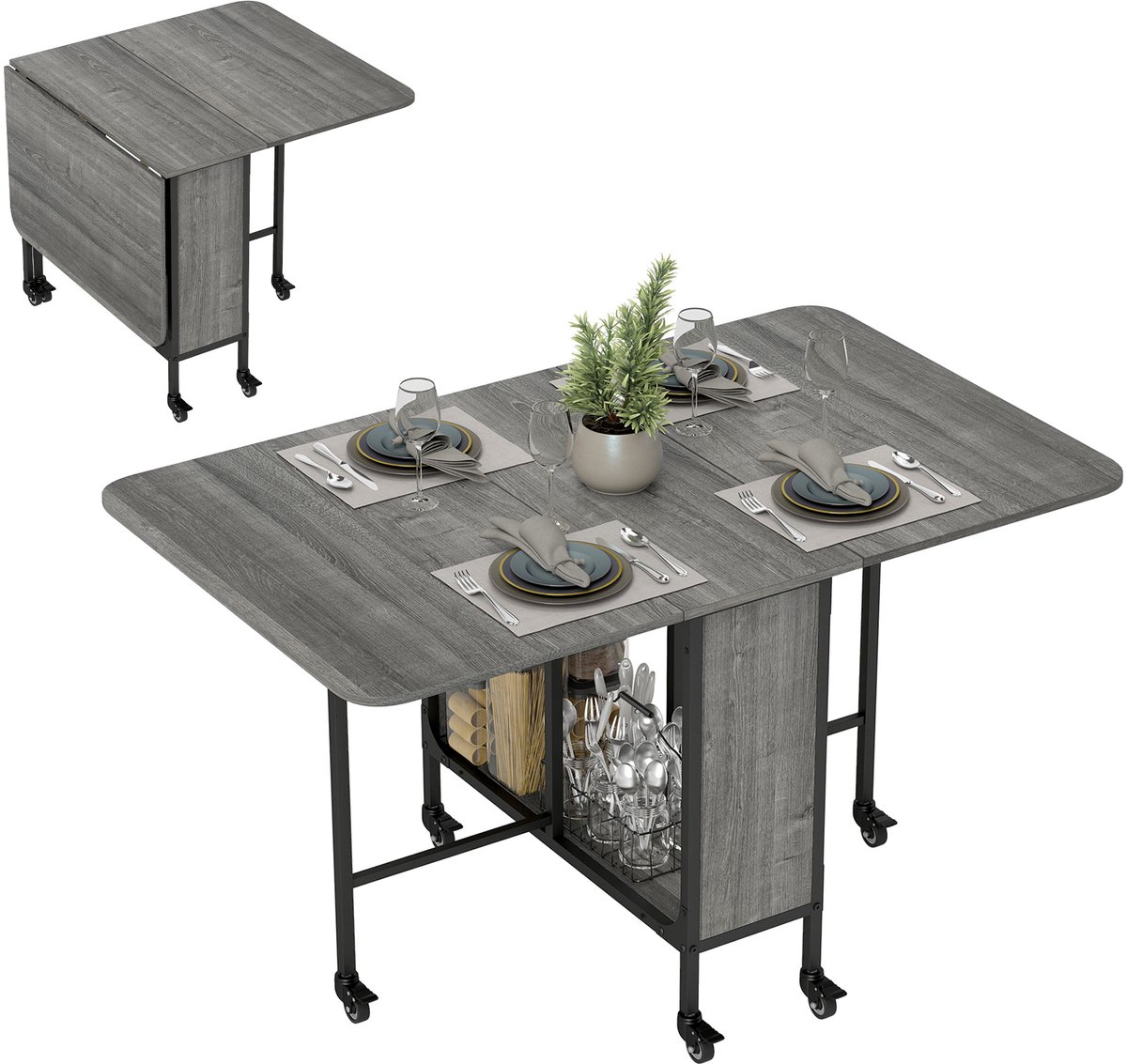 Klaptafel – Verplaatsbare klaptafel voor 6 personen (met legplank) – Draagvermogen tot 50 kg – Afmetingen 130 x 80 x 74 c