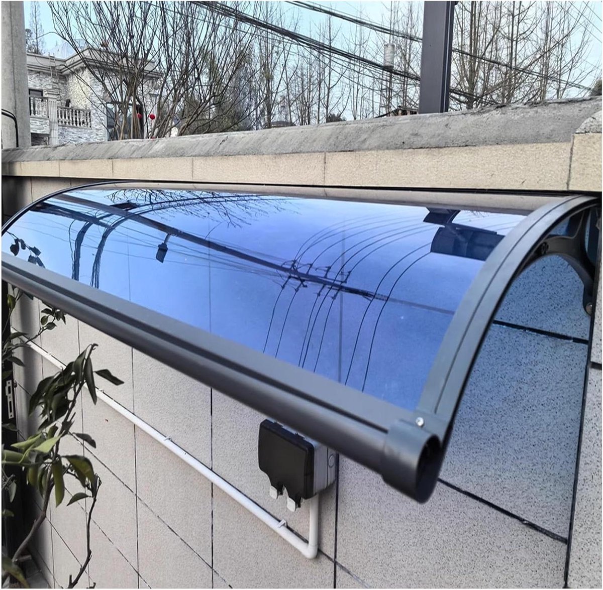 Deurluifel Polycarbonaat - Zonnescherm Entree - Bescherming Buiten - Slagvast Aluminium Beugel - 110 x 100 cm - Transparant