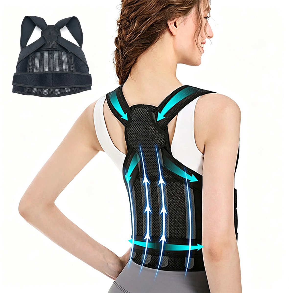 Fokelyi Houding Corrector - Postuur Corrector Met Ademende Rugbrace - Schouders Openen En Rug Corrector - Rugbrace-Orthopedische Ondersteuning - Shaping-M