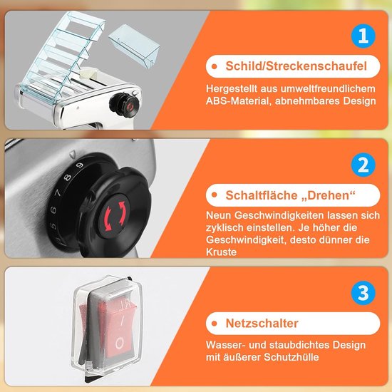 Elektrische Pastamachine - Pastamaker Deegroller - Zelf Pasta Maken - Roestvrij Staal - 3 Mesbreedtes - Zilver — afbeelding 3