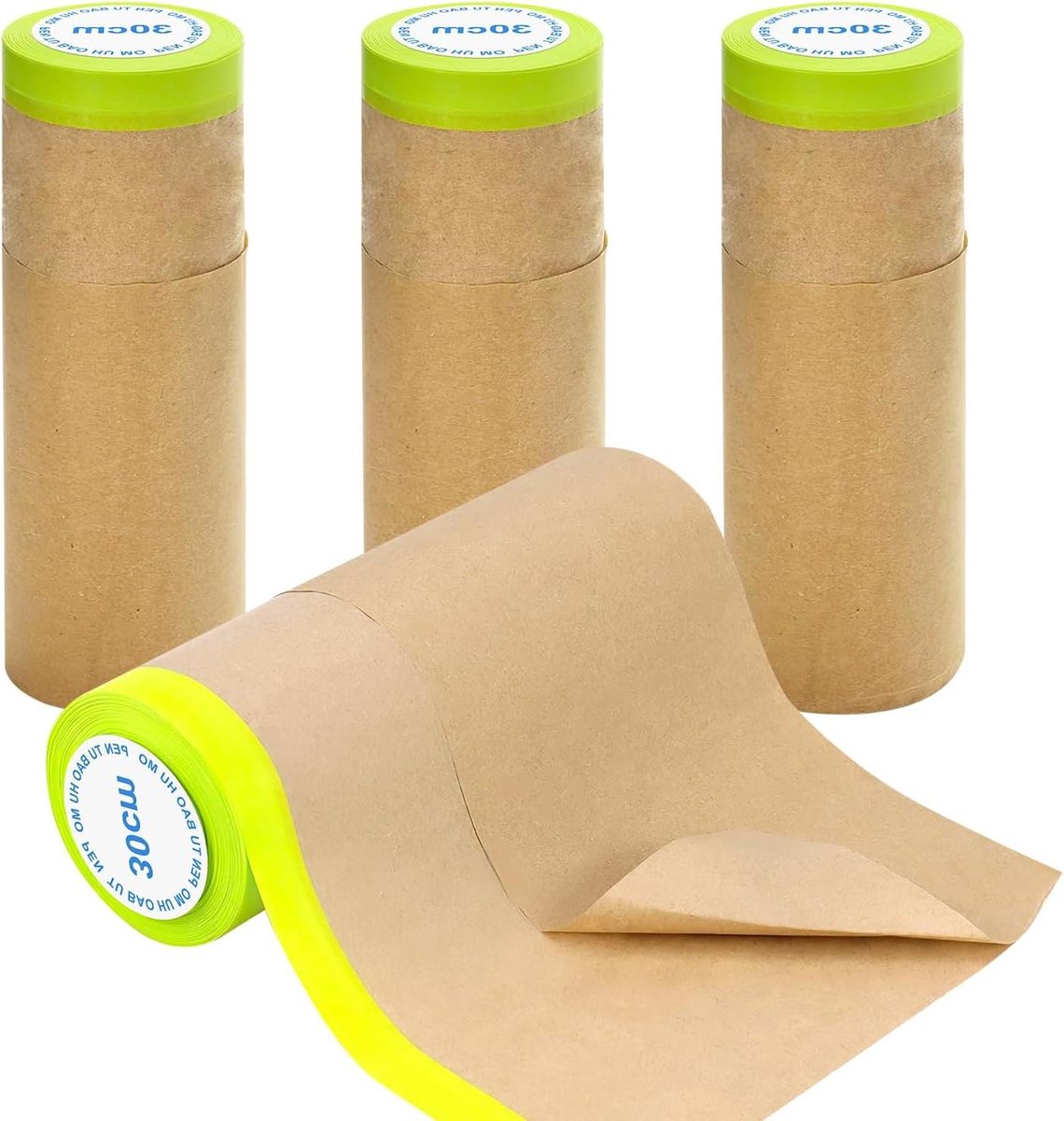 Afdekpapier met tape - Schilderpapier rollen - Bescherming bij klussen - 2-in-1 masker en papier - 4 rollen 30x15m - Bruin