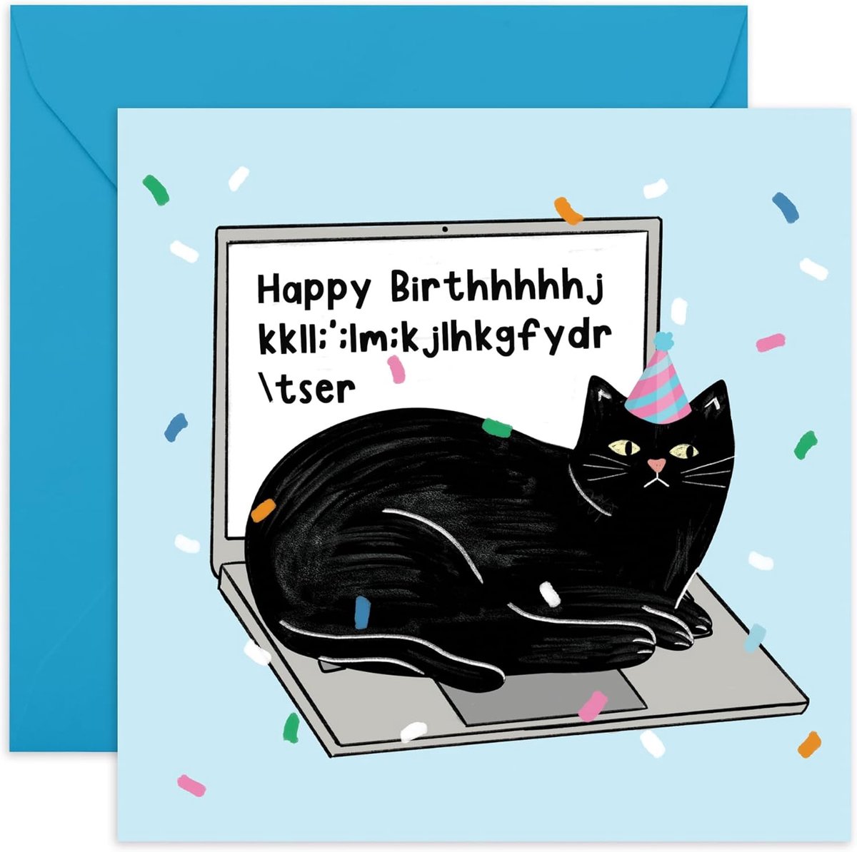 Wenskaart Voor Hem Haar - Kat Op Laptop - Mannen Vrouwen Verjaardagskaart Voor Volwassenen - Kattenliefhebbers - Geschenken Van Vriend Bff - Wordt Geleverd Met Stickers