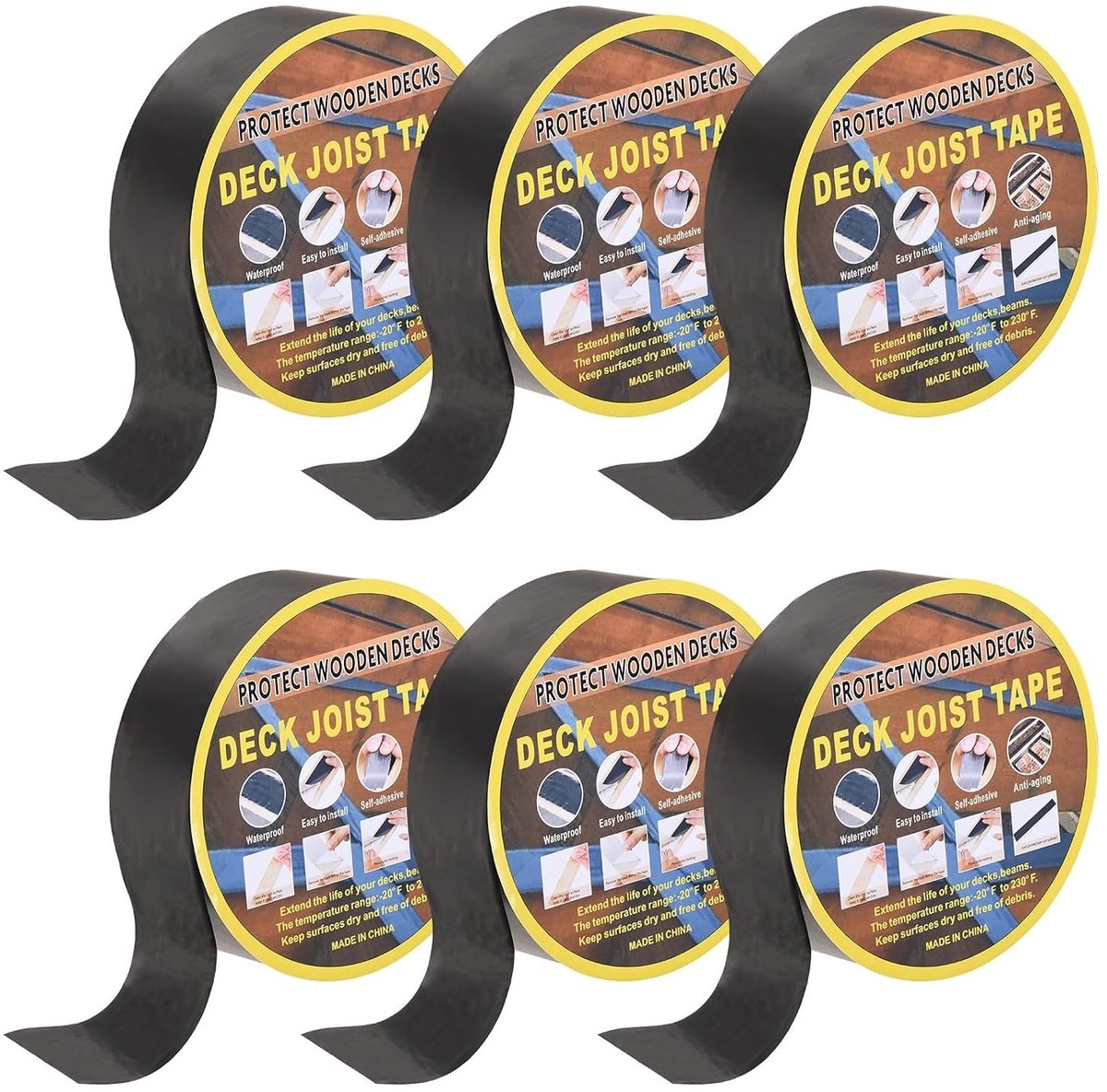 6 Rollen Bar Tape voor Terrassen 50 x 127 cm, Weerbestendige Butyl Tape voor het Afdichten van Houten Terrassen en Daken, Zwart, Duurzaam en Waterdicht