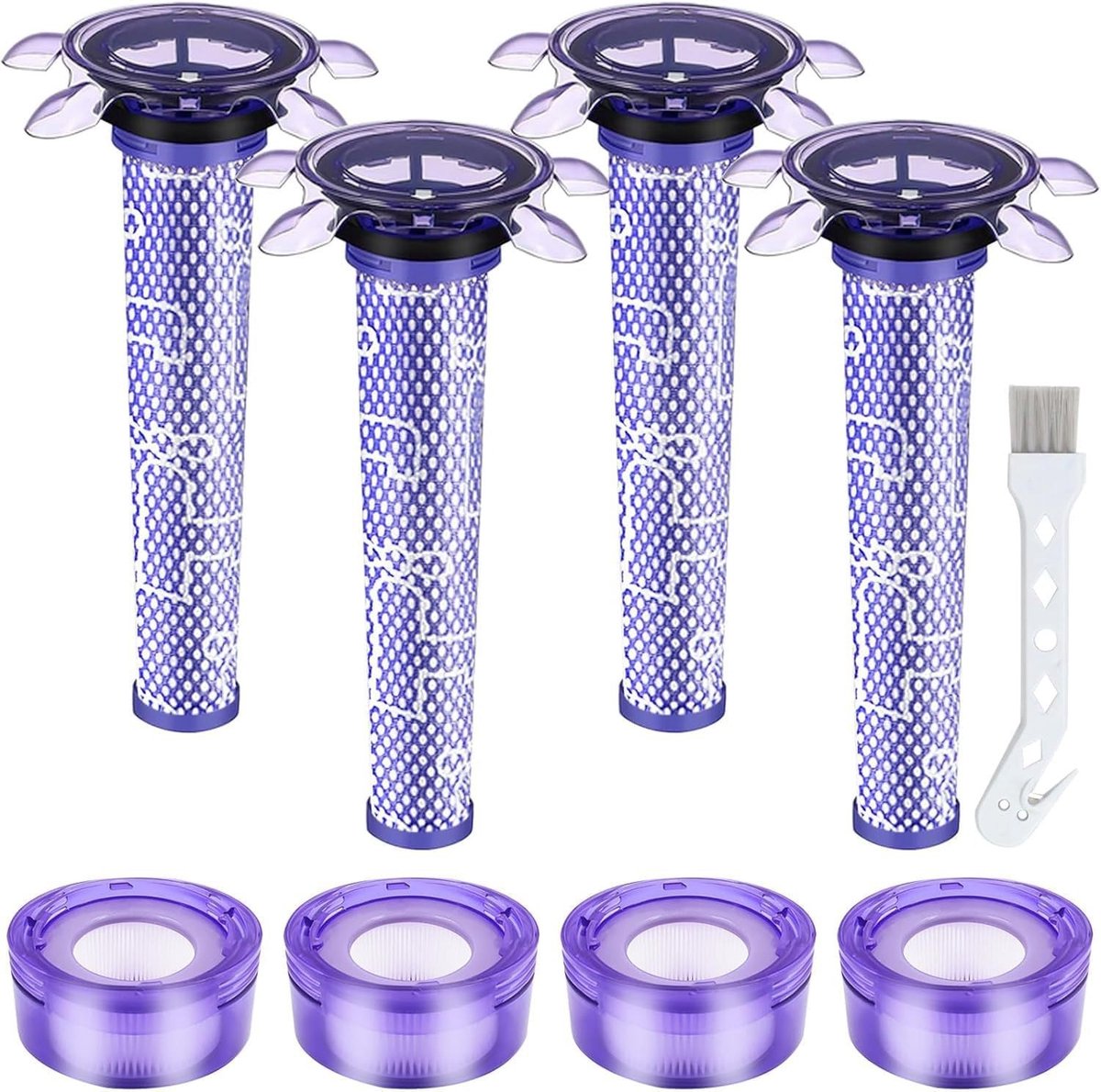 Vervangfilter Set voor Dyson V8: 4 HEPA Postfilters, 4 Pre-filters en Schoonmaakborstel voor Optimale Stofzuigerprestaties