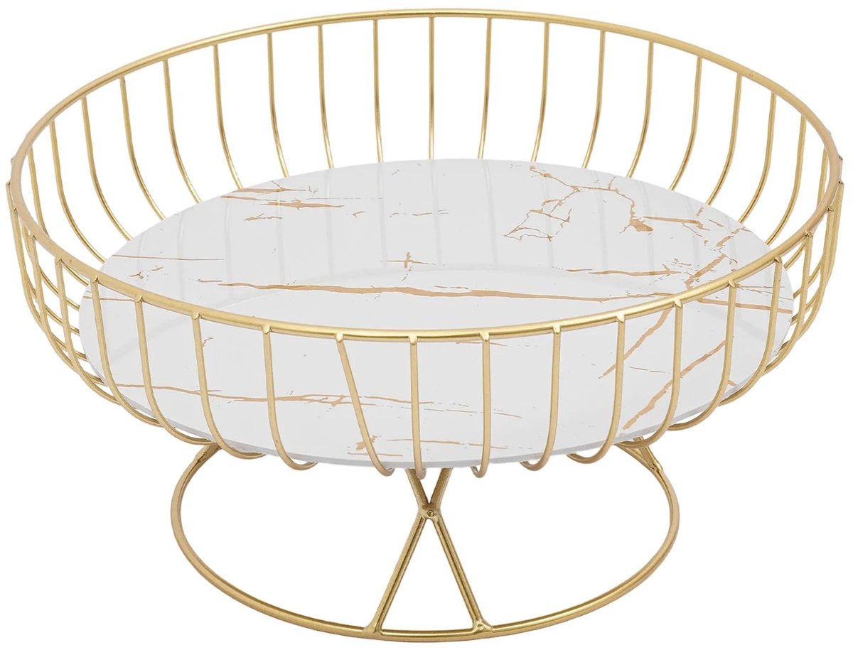 Seth Select Fruitmand 27 × 13 cm – Metalen Draadmand met Ronde Basis – Open Fruitschaal -Decoratieve Fruitschaal - goud/wit