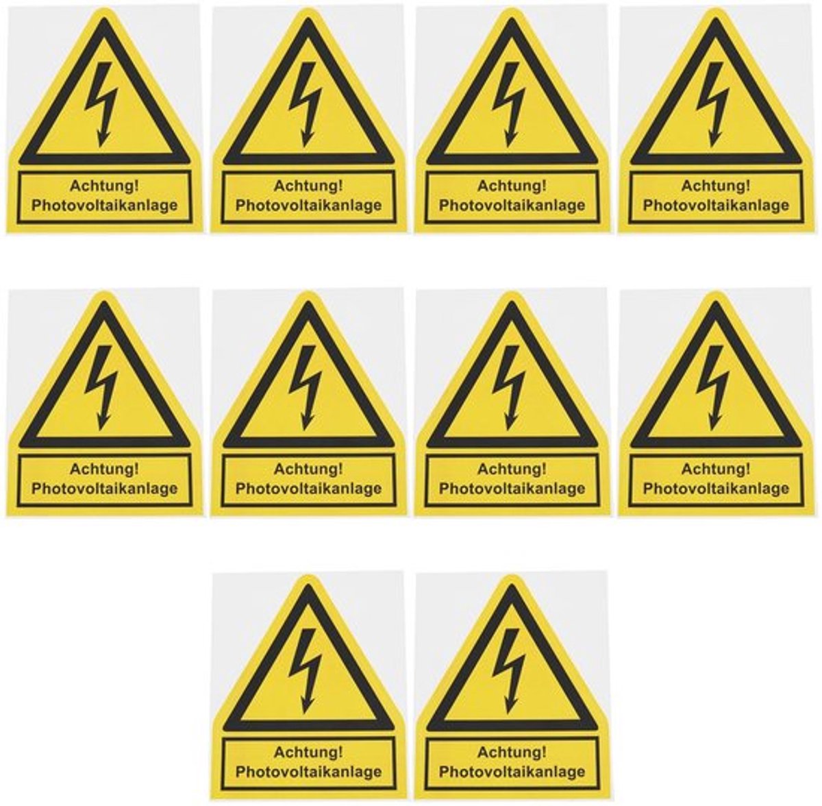 Waarschuwing Sticker Geel - 10 Stuks - Zelfklevend - 10x12 cm - Fotovoltaïsche Systeem - Industrieel Gebruik - Waarschuwingslabel