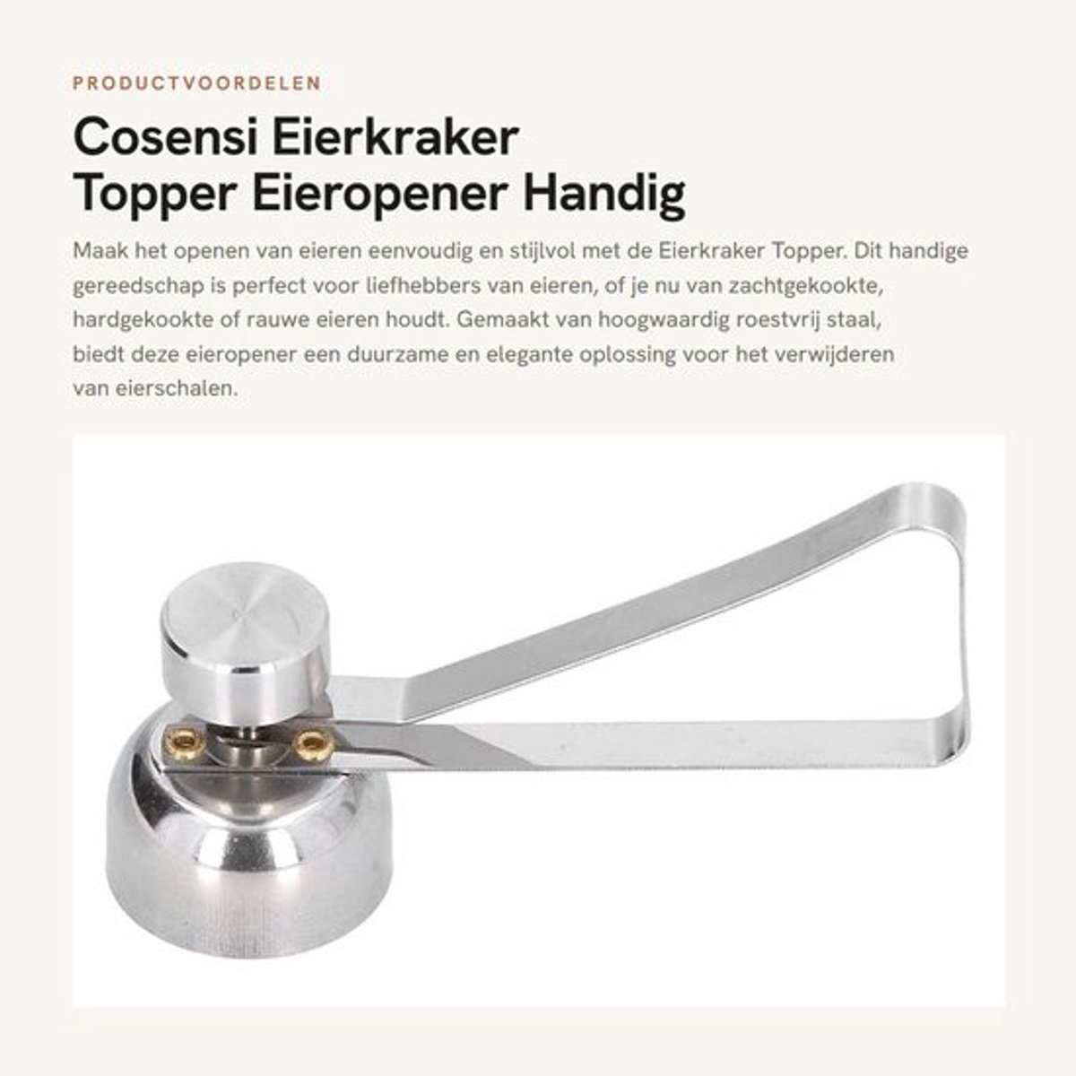 Eierkraker RVS - Eieropener - Eierschaalverwijderaar - Zilver - 9,5x3,6x3,2cm - Lichtgewicht 57g - Eierscheider