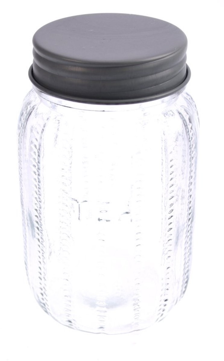 Pot met deksel "Tea" (glas/grijskl. metaal) Ø10,5xH18,5cm