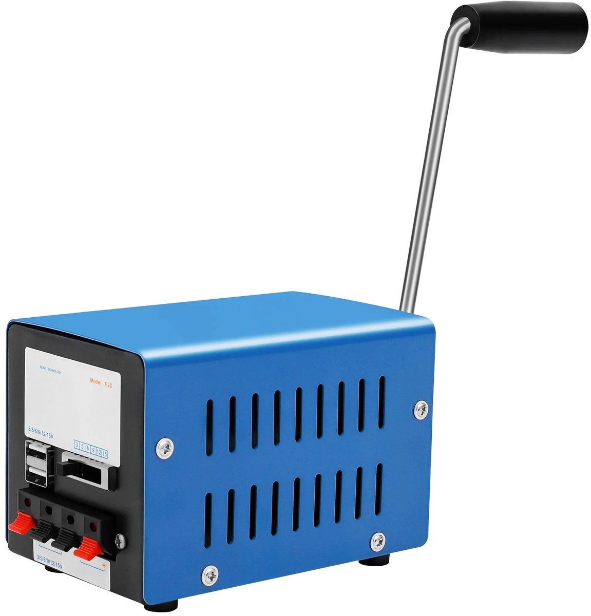 Reky Generator - Handgenerator - Handslinger Generator USB - Stroomgenerator - Noodstroom - Oplader - 20 W - 18 x 11,4 x 9,5 cm Blauw